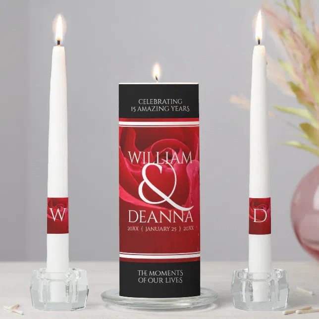 Elegant 15th 26th 36th Rose Wedding Anniversary Unity Candle Set