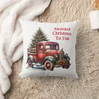 Old-Fashioned Christmas Vintage Red Truck Throw Pillow