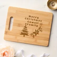 Merry Christmas Family Name Monogram etched Cutting Board