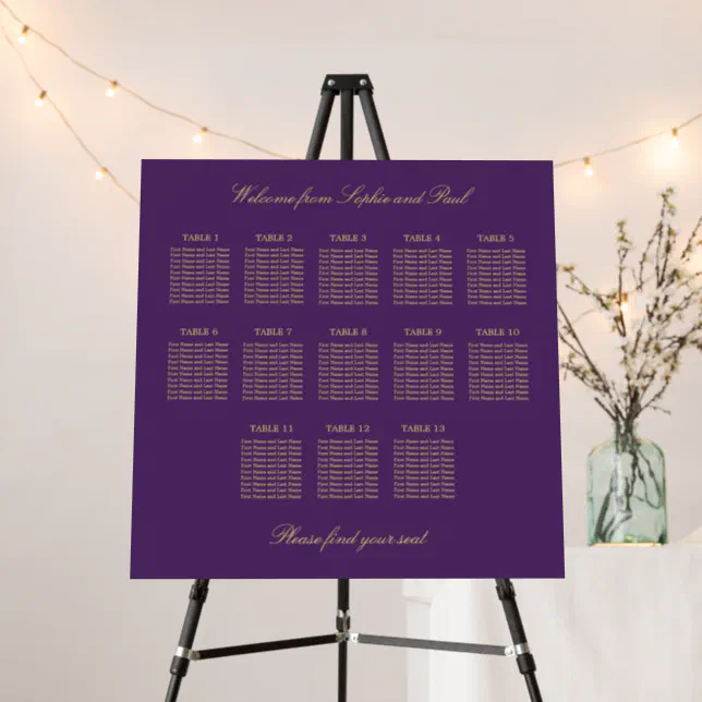 Purple Golden Beige 13 Table Seating Chart Foam Board