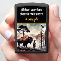 Warrior seated beside a roaring tiger in nature zippo lighter