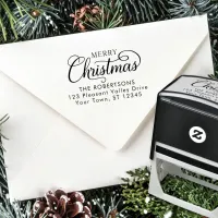 Elegant Script Merry Christmas Return Address Self-inking Stamp