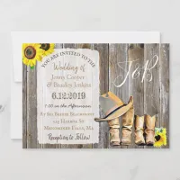 Rustic Cowboy Boots, Lace and Sunflowers Wedding Invitation