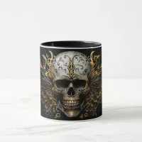  Intricate Gold Smiling Tribal Skull Mug