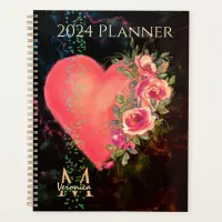 2024 Watercolor Pink Heart Planner