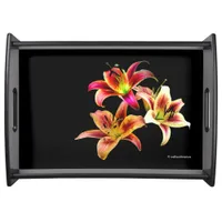 Elegant Trio of Yellow Pink Daylilies Floral Serving Tray