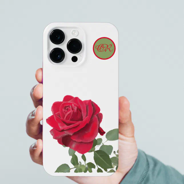 Red Rose - Hand painted - monogram iPhone Case