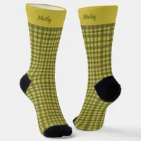 Classic Green Gingham Plaid Minimal Christmas Socks