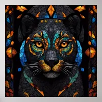 Large Black Cat Mosaic stained Glass effect  Poster