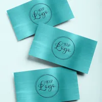 Business Logo Faux Turquoise Blue Ombre Foil Business Card