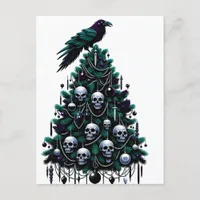 Gothic Skulls and Raven Christmas Tree Postcard