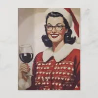 Christmas Wine Vintage Woman  Postcard