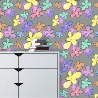 Cute Retro Flowers with Pink Translucent Lights Wallpaper