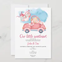 Little Sweetheart Teddy Bear Valentine Baby Shower Invitation