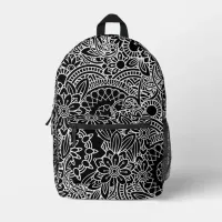 Bold Black and White Floral Crazy Mandala Printed Backpack