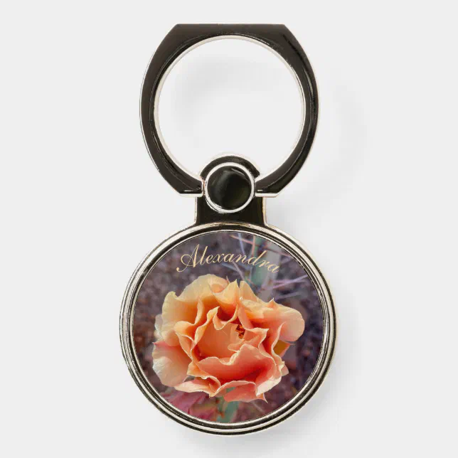 Pretty Peach Prickly Pear Flower Phone Ring Stand