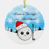 You're Tee-rific Gold Pun Christmas Ceramic Ornament