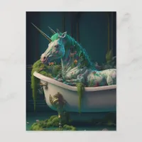 Green Mane Unicorn with Extra Horn in the Tub Postcard