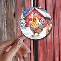 Cute Rustic Rooster Farm Themed Christmas Classic Round Sticker