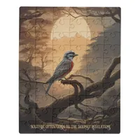 Moonlit Perch: A Solitary Bird in Twilight Jigsaw Puzzle