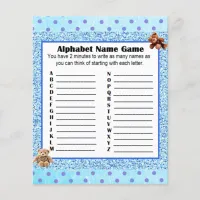 Baby Shower Alphabet Name BINGO Game Teddy Bear Flyer