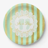 Green and Gold Striped Personalized Shower Plate