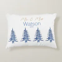 Blue Pagoda Christmas Tree Mr. and Mrs. Accent Pillow