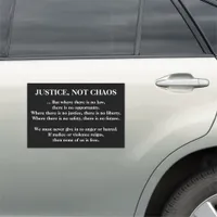 [Justice, Not Chaos] Black White Peaceful Protest Car Magnet