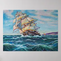 Sailboat on Rough Sea Waters Small Poster