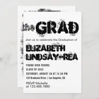  Black & White Grunge Typography Graduation Party  Invitation