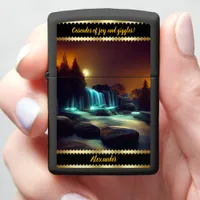 Moonlit waterfall night scene zippo lighter