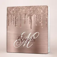 Rose Gold Dripping Glitter and Foil Fancy Monogram 3 Ring Binder