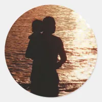 Silhouette of Father and Child Classic Round Sticker