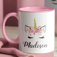 Unicorn Face With Eyelashes Personalized Name Mug