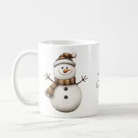 Cute Snowman in Brown Plaid Scarf Coffee Mug