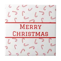 Personalized Candy Cane Christmas Ceramic Tile