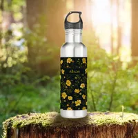 Elegant Yellow Buttercup Flower Pattern Stainless Steel Water Bottle