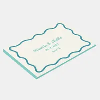 Whimsical Minimal Wavy Border Handwritten Teal Guest Book