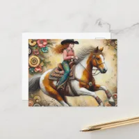 Cowgirl on a Pinto Horse Postcard