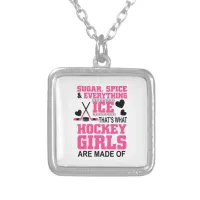 Thumbnail for cute sugar and spice ice hockey girls silver plated necklace