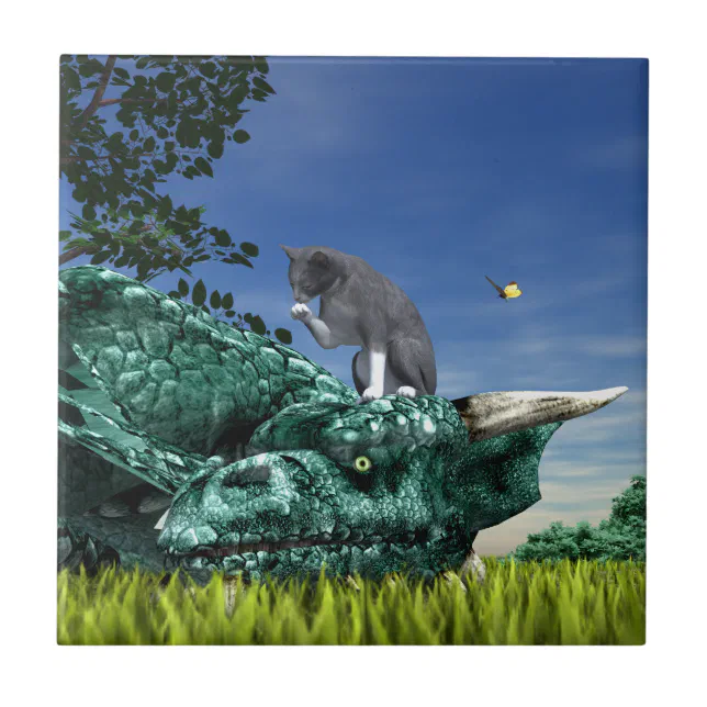Surprise Visitor - Cute Cat on Dragon’s Head Tile