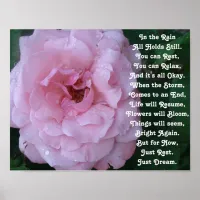 Rain Poem on a Beautiful Pink Rose with Raindrops Poster