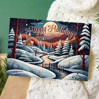 Winter Night Scene Happy Holidays  Holiday Card