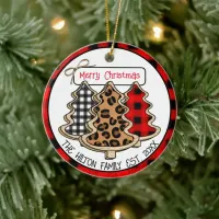 Leopard, Gingham and Buffalo Plaid Christmas Trees Ceramic Ornament