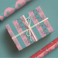 Tropical Christmas - Modern Preppy Pink Pineapple  Wrapping Paper Sheets