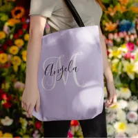 Elegant Script Monogram Pale Lavender Tote Bag