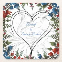 Beautiful,elegant & whimsical wedding themed decor square paper coaster