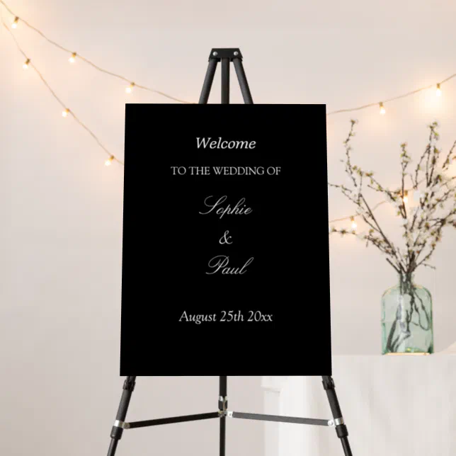 Elegant Black White Wedding Welcome Sign