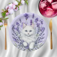 Elegant Lavender and Cat Birthday Paper Plates