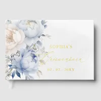 Watercolor Dusty Blue Floral Quinceañera Foil Guest Book